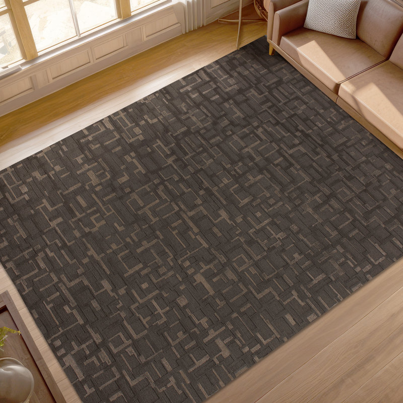 Geometric Area Rug in Shadow/Beige, Rectangle 6' x 9'