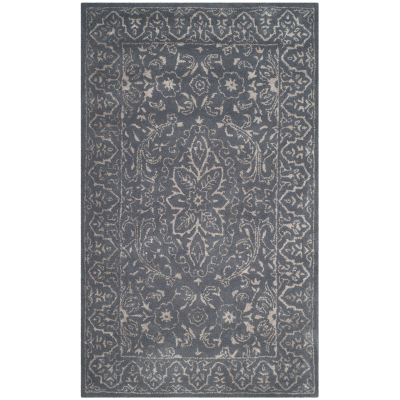 Samaniego Hand Tufted Viscose/Wool Oriental Rug in Gray, Rectangle 2' x 3'