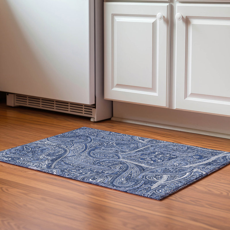 Tapis bleu marine Cerrito lavable à la machine de qualité supérieure, Rectangle 1 pi 8 po x 2 pi 6 po