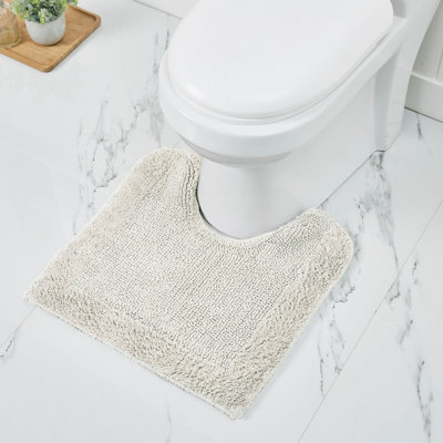 Llarely Premium 100% Cotton Reversible Tufted U-Shape Toilet Rug, Ultra Soft & Super Absorbent, Machine Washable Contour Bath Rug, 20" x 20", Ivory