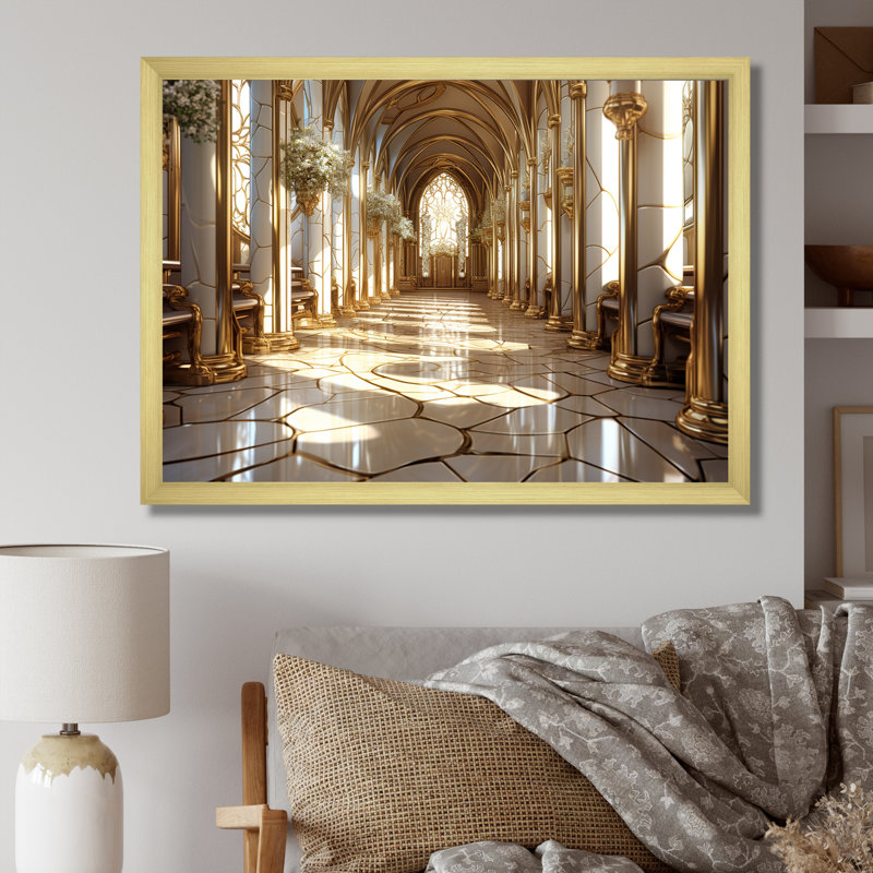 Église baroque basilique - Église, art mural, Cadre doré à coins fermés, H 34 po x l 44 po x P 1,5 po