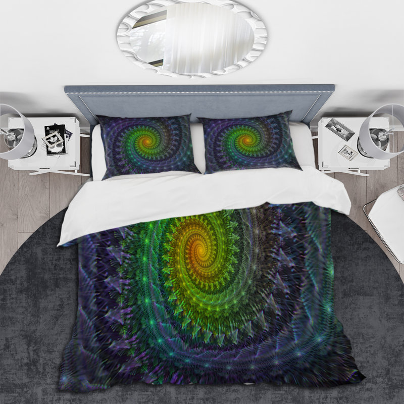 Ensemble de housse de couette spirale géométrique Spiral Fractal, Housse de couette simple + 1 taie décorative stan