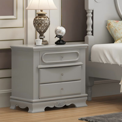 Table de chevet rectangulaire gris clair de style traditionnel moderne avec 2 tiroirs