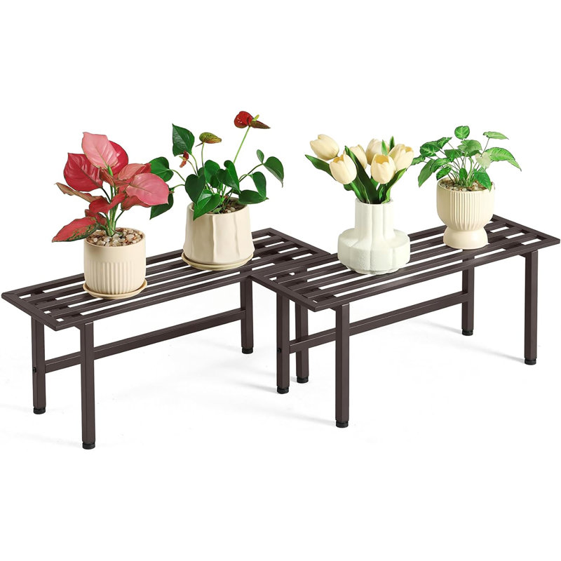 Support pour plante robuste en métal à 2 niveaux pour l'intérieur et l'extérieur, idéal pour plusieurs plantes, Café