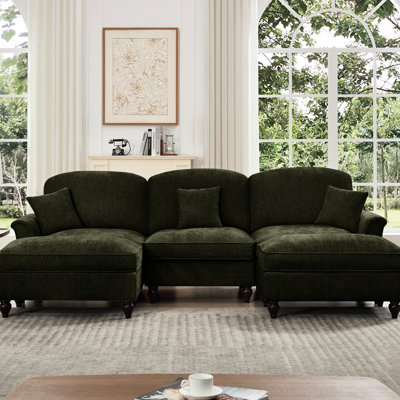 Confortable siège à 3 places en chenille avec dossier coussiné incurvé, pieds fuselés et jupes amovibles pour un coussin décoratif en nuage de mise à niveau esthétique, plusieurs configurations