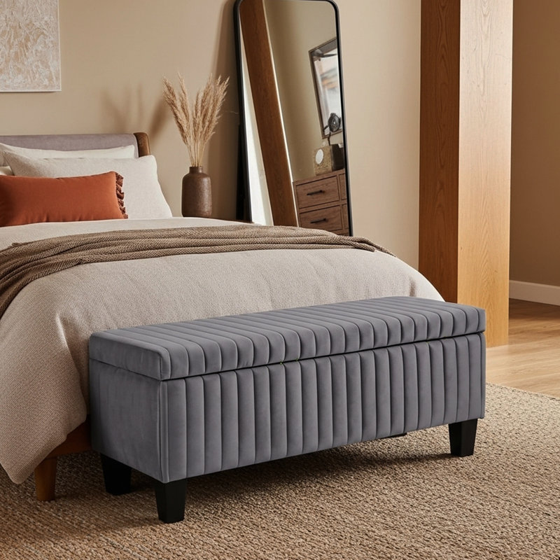 Melrose Upholstered Ottoman Storage Bench, Grey