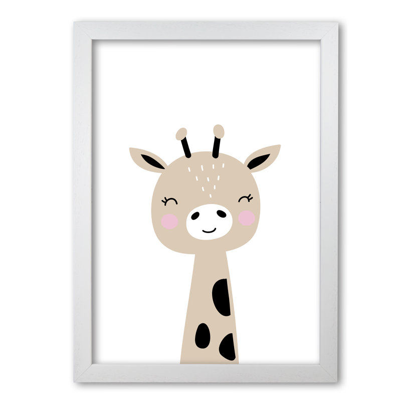 Scandi Brown Giraffe - Print, 42 cm H x 30 cm W x 5 cm D, White Grain Frame