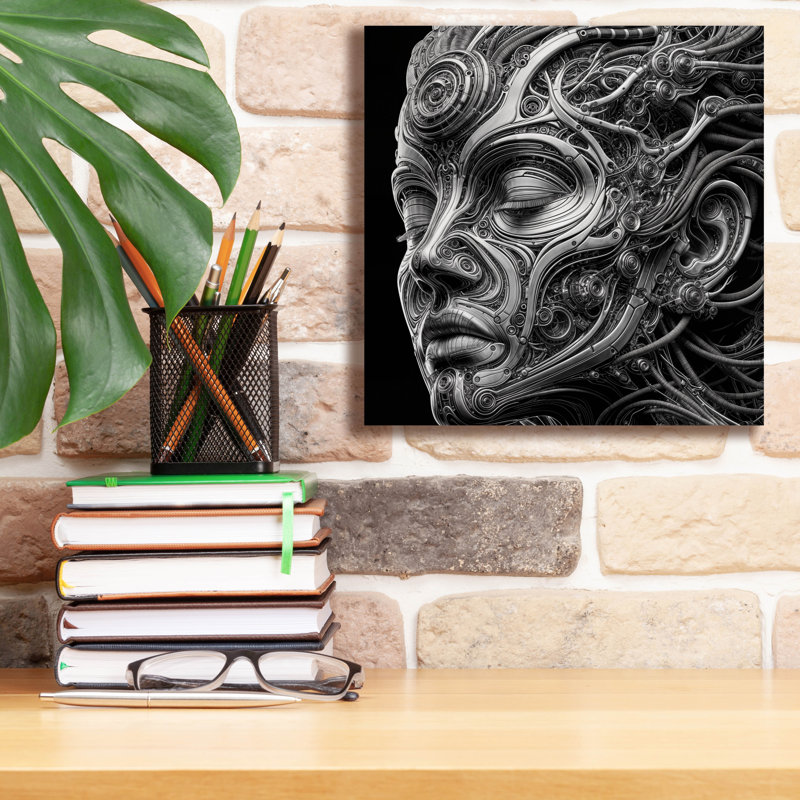 «Techno Face 5» par KIR.DART, art mural sur toile, H 12 po x l 12 po x P 0,75 po