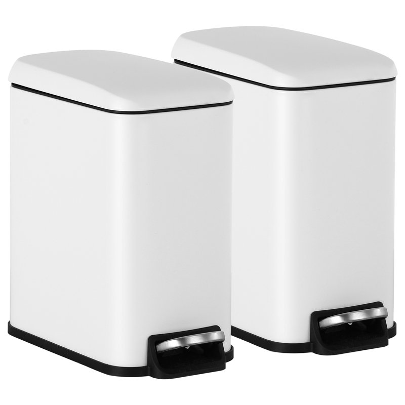 White Rectangular Stainless Steel Pedal Trash Can with Quiet Close Lid