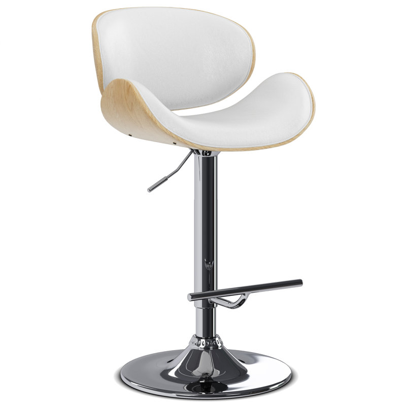 Marana Adjustable Swivel Upholstered Mid-Century Modern Bar Stool with Bentwood Frame, Linen Blend-White