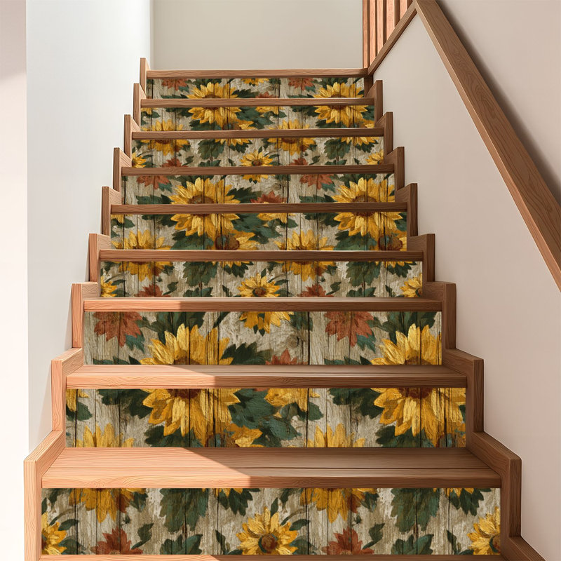Papier de contact à peler et coller papier tournesol rustique floral bois vieilli auto-adhésif et amovible 17,7 po x 118 po (45 x 300 cm)