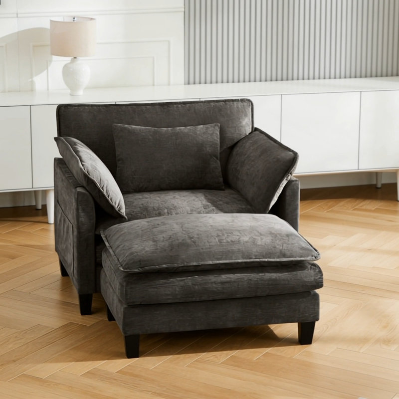 Fauteuil d'appoint surdimensionné avec repose-pieds, Gris