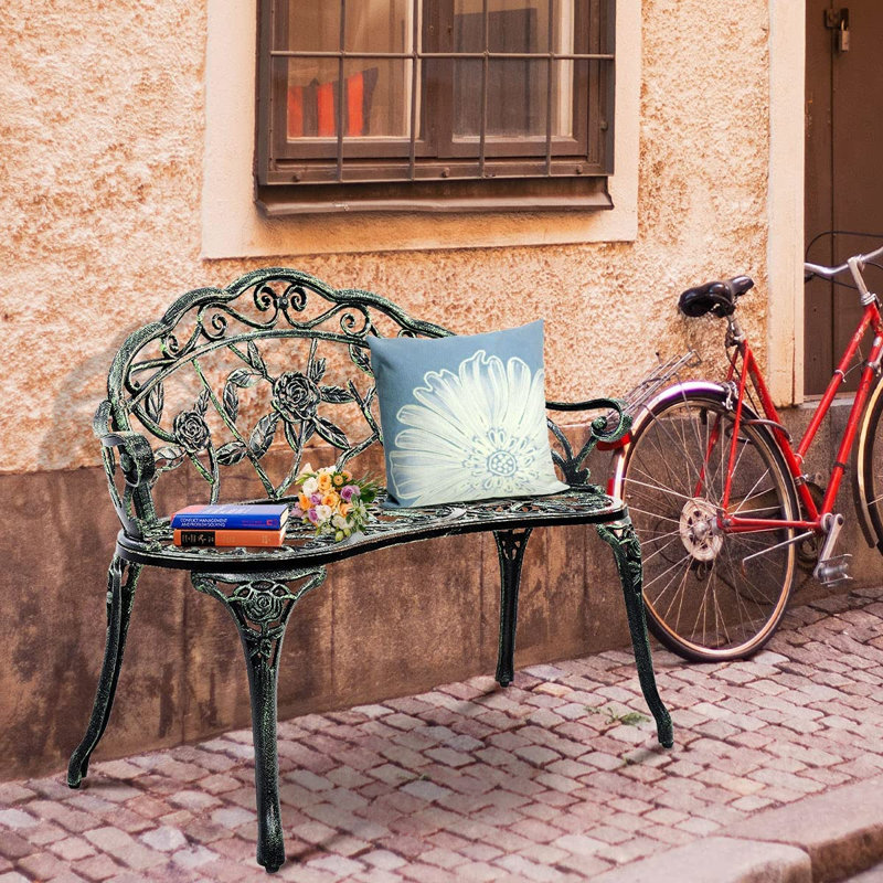Lafave Aluminum Outdoor Bench, Antique Green