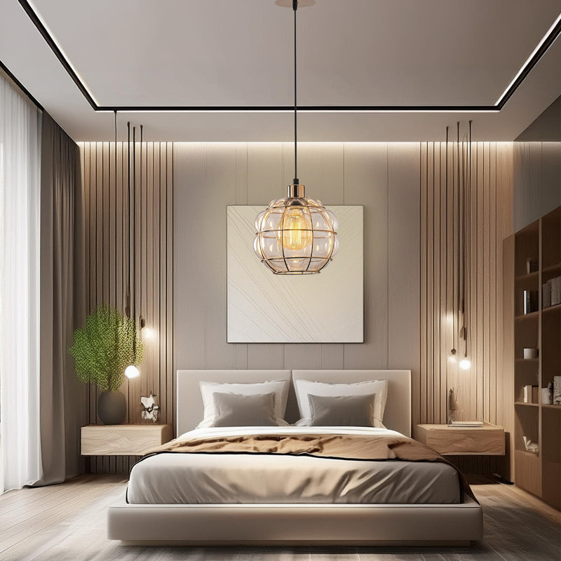 Luminaire suspendu sphère en fer à hauteur ajustable avec capuchon en verre
