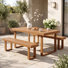 Table de salle à manger d'extérieur en bois d'acacia avec 2 bancs