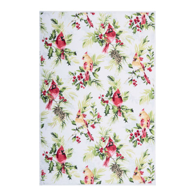 Red Cardinals on Berry Branches Christmas Dishtowel