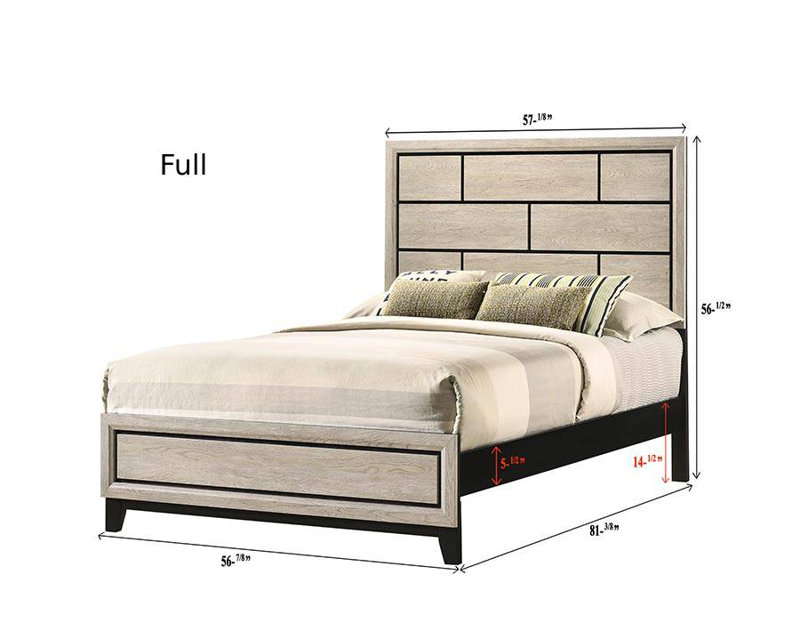 Ensemble de chambre à coucher à panneau moderne avec finition craie, 3 Piece, Lit double