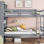 Lit superposé simple au-dessus de simple avec tablettes, conception convertible, barrières de sécurité et échelle, idéal pour les petits espaces et les maisons modernes, gris-118038557