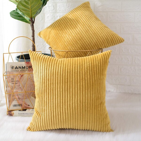 Comvi Mustard Throw Pillows with Inserts Included - Decorative Pillows,  Inserts & Covers -(2 Throw Pillows +2 Pillow Covers) - Velvet Throw Pillows