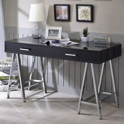 Bureau d'écriture noir à 2 tiroirs noir brillant