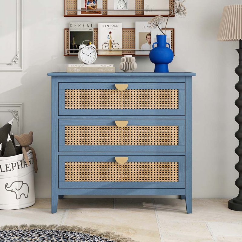 Commode à 3 tiroirs, commode, table de chevet et armoire Kaikea, Bleu