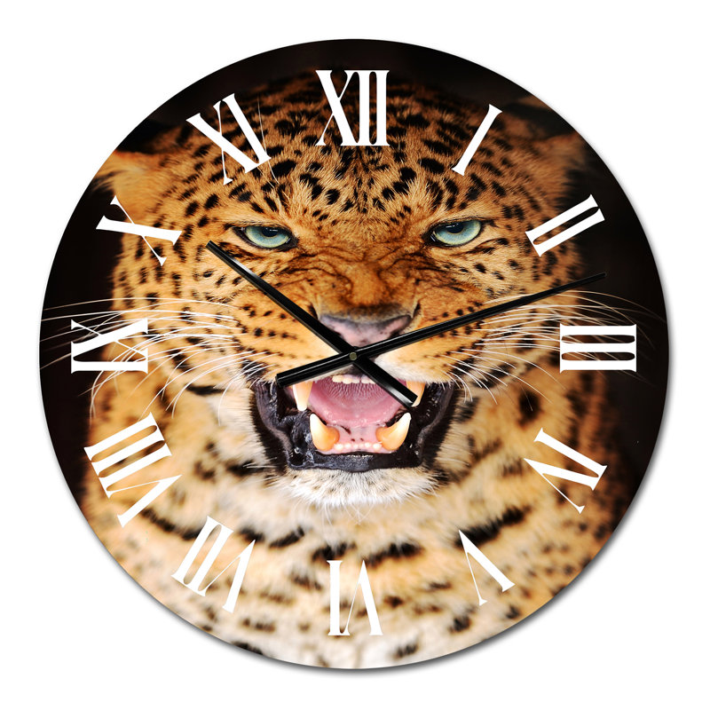 Portrait d'un léopard I - Horloge murale traditionnelle, Petit