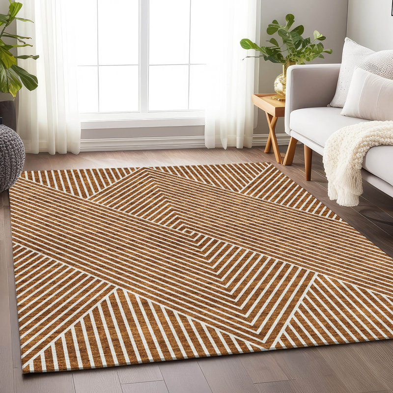 Premium Machine Washable Prisco Terracotta Rug, Rectangle 2'6" x 3'10"