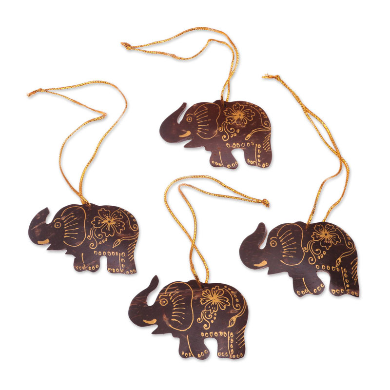 Figurine suspendue coquillage éléphants de noix de coco