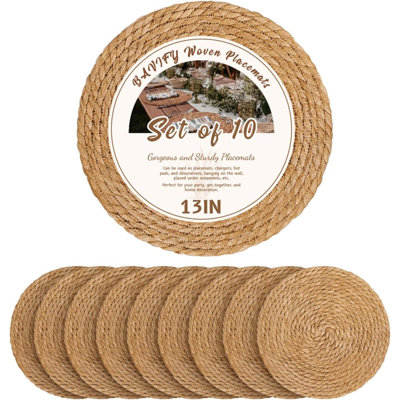 Ensemble de 10 napperons ronds tissés pour la table de salle à manger, ensemble de 10 napperons rustiques tissés rustiques Boho