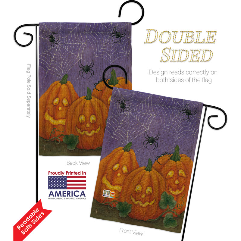 Drapeau de jardin à double face 18,5" breeze décoration g162054-db 3 citrouilles d’halloween en toile jute