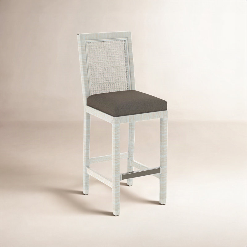 Pine Isle Upholstered Stool, Bisque, Gray Sugar Performance