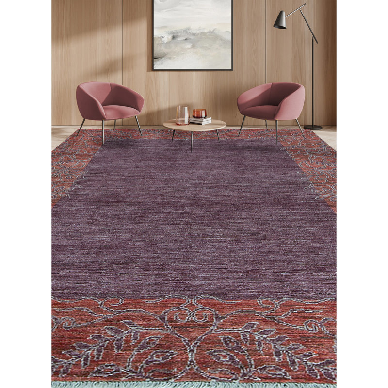 Hand-Knotted High-Quality Red and Gray Area Rug