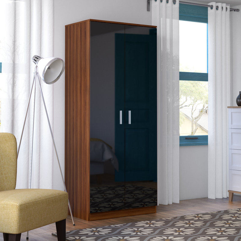 Brylene 2 Door Wardrobe, Walnut/Black High Gloss