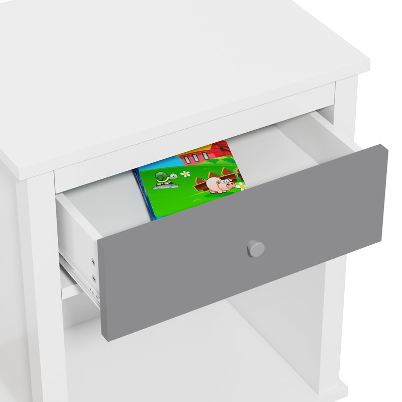 1 Drawer Nightstand, White/Gray