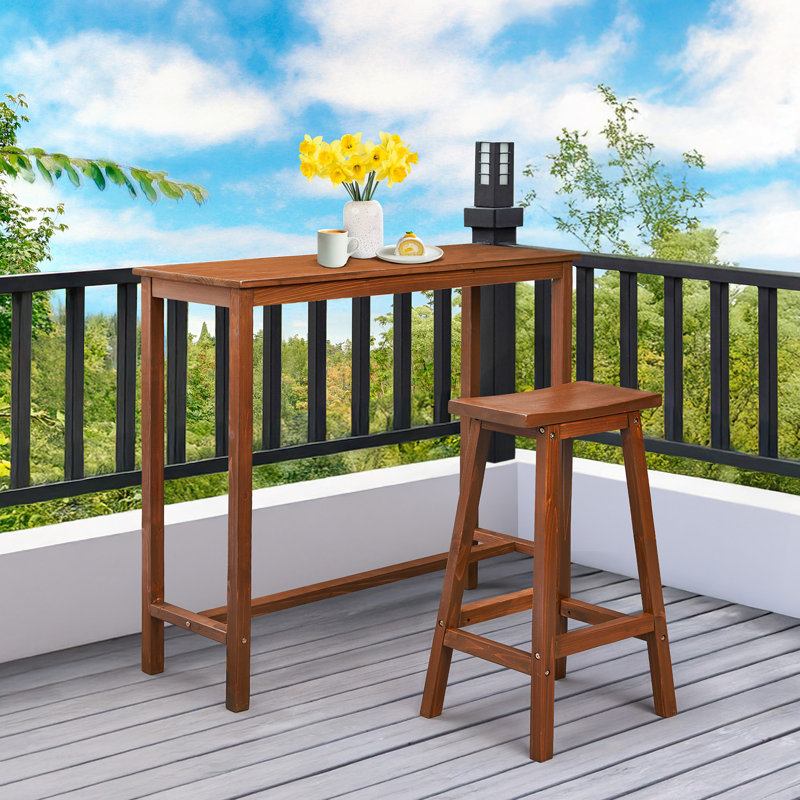 Patio Fir Wood Brown Bar Table, Brown
