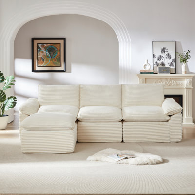 Fauteuil nuage élégant en velours côtelé 4 places, aspect soigné, tissu doux, rembourrage en mousse haute densité, idéal pour la maison et le bureau, largeur 178,6 cm, profondeur 276 cm, hauteur 90,8 cm, forme ergonomique.