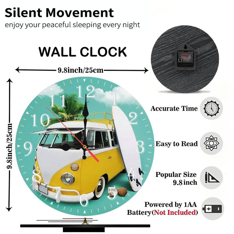 Horloge murale en bois 10 po, mouvement silencieux, à piles (piles AA non incluses), décor artistique, parfait pour les décorations