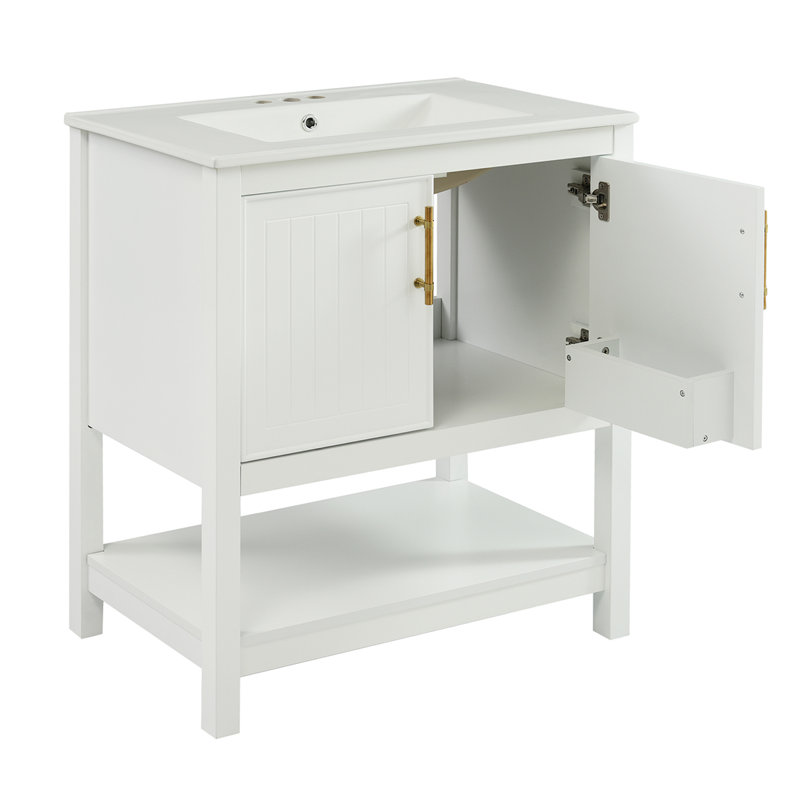Meuble-lavabo 29,9 po avec plateau en céramique Alima, Blanc
