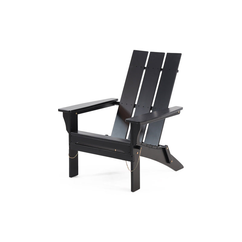 Damione Acacia Foldable Outdoor Adirondack Chair, Black