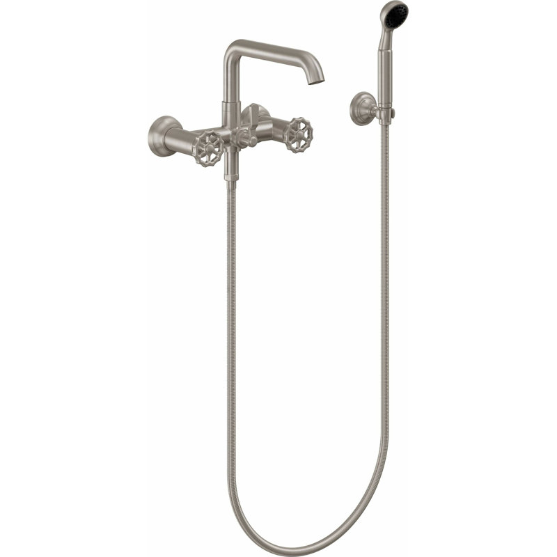 Descanso Tub Filler with Diverter, Polished Nickel/Black, Cross Handle