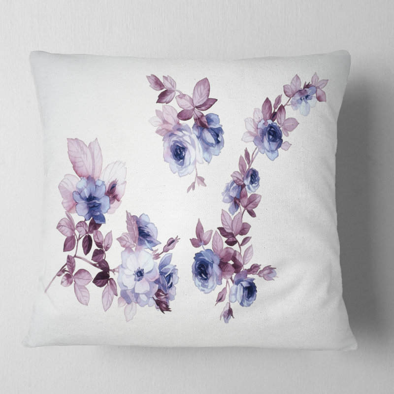 Watercolor Flowers - Coussin décoratif à imprimé floral, 18 po x 18 po, Carré