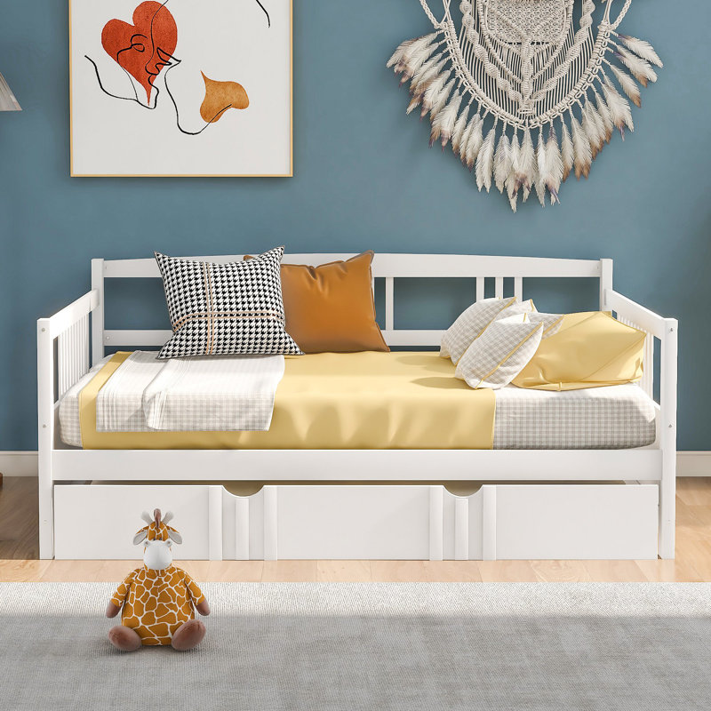 Lit de jour avec couchette en bois, Lit double, Blanc