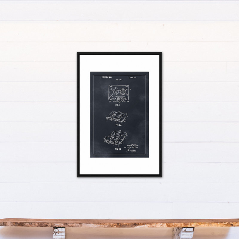 «Cassette Tape», brevet sur toile, H 37,75 po x l 25,75 po x P 1,75 po, Cadre flottant noir