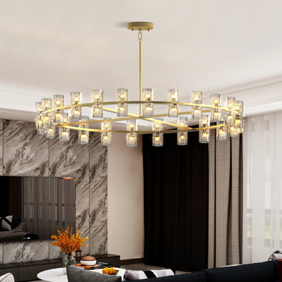 Wagon Wheel Chandelier with Crystal Shade