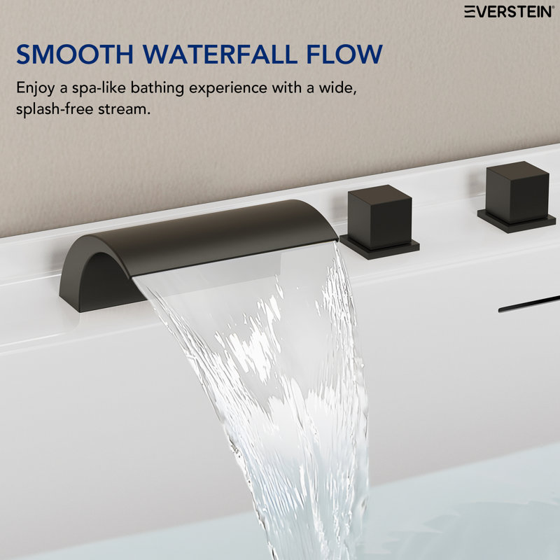 Deck Mounted Waterfall Roman Tub Faucet With Hand Shower, Matte Black
