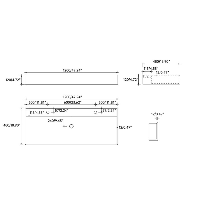 Lavabo de salle de bain en résine de couleur unie, teinte blanc mat, 46,98 po de profondeur, 19,03 largeur, 4,58 hauteur, 54,17 lb, idéal pour toutes les configurations, Scratch - Performance, facile à installer,
