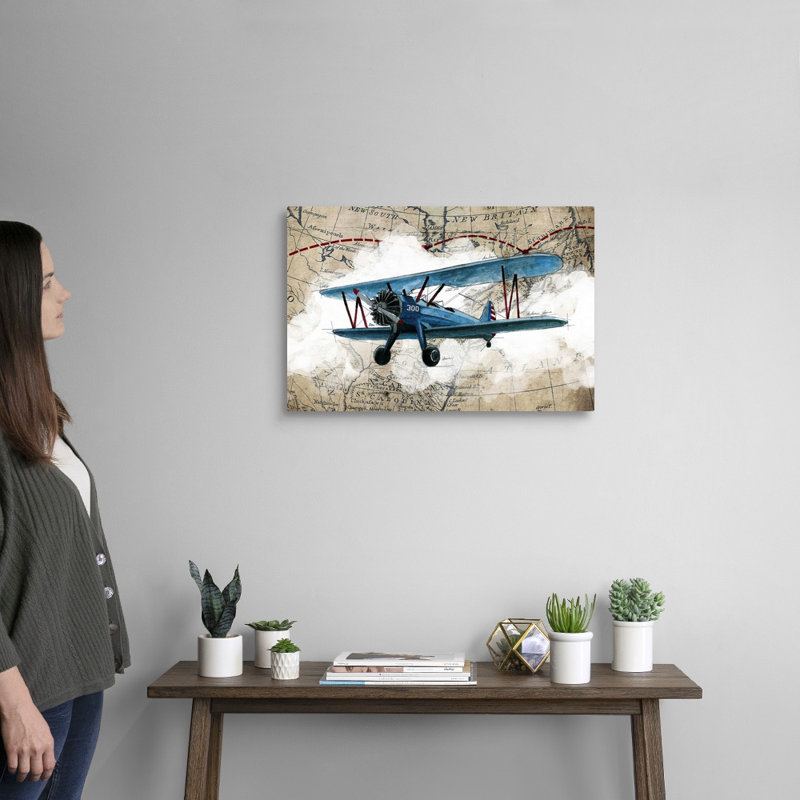 Biplane 1-impression d’art graphique sur toile, H 16 po x l 24 po x P 1,25 po, Toile tendue