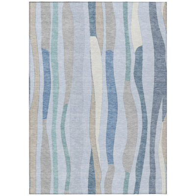 Machine Washable Indoor/Outdoor Husby ACN2188 Striped Rug