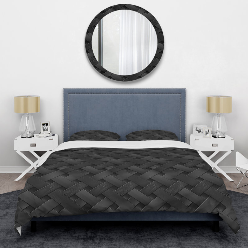 Ensemble de housse de couette Modern Black Basketweave Charm - noir, Housse de couette simple et deux taies décorative