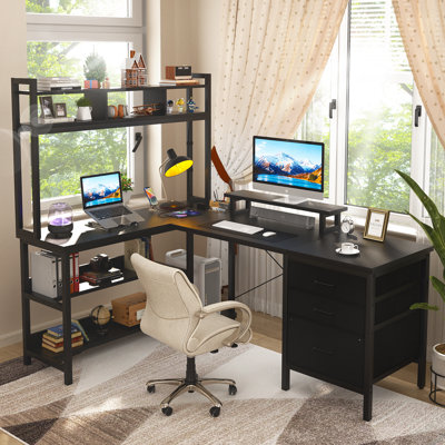 Bureau d'ordinateur en L avec rehausse et bureau en coin Shelburne